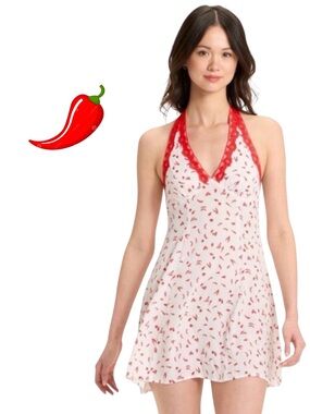 wild fable ~ Spicy Peppers ~ Sexy~White~Mini Dress ~ Red Lace trim ~ Open Back